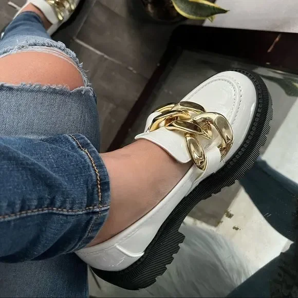 White Chain Strap Platform Loafers - Picture 11 of 11